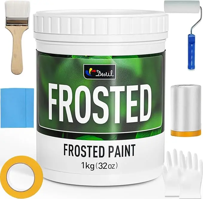 DWIL 32 oz Frosted Glass Privacy Paint Complete Kit - Translucent, Waterproof, UV-Resistant, Colorfast, Low Odor, High Coverage (50 sq ft) - Enhances Privacy & Aesthetics - For Beginners/Pros, Indoor Bathrooms/Kitchens - Home Improvement Building Supplies