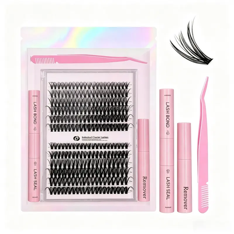 30D 40D Individual Cluster Lash Extension Kit 9-17MM Mix Length DIY Eyelash Clusters with Lash Bond Seal Remover Tweezers Ultra Thin Band Soft Wispy Volume Self Application Lashes for Beginners