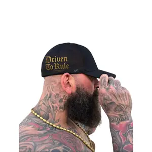 TheDriveClothing DRIVEN TO RULE SIDE STYLE FLEXFIT HAT – Black & Gold Trucker Cap, Mid Profile Structured Fit, Breathable Mesh Back Streetwear Hat