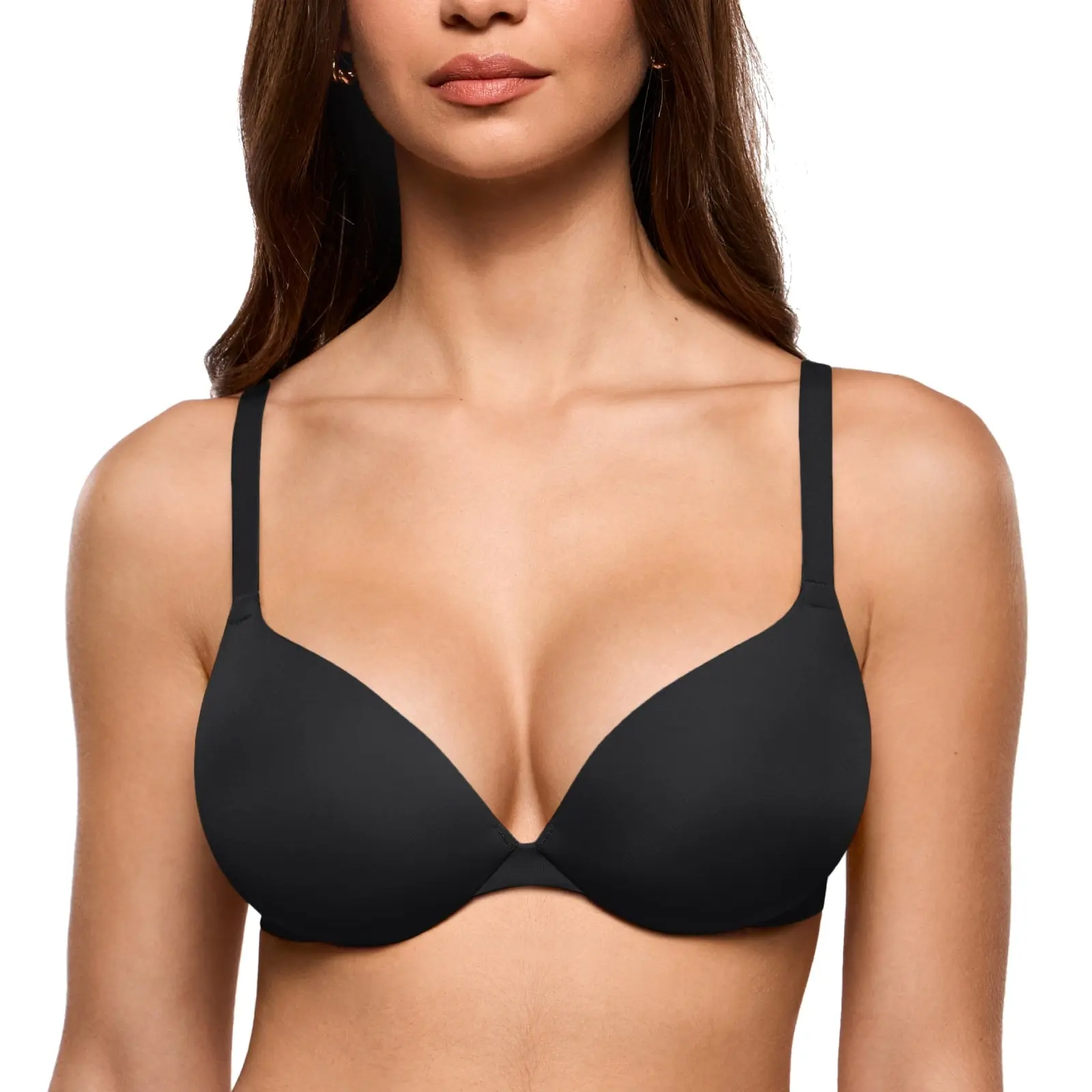 INLYRIC Women's Teardrop Push Up Bra Padded Supportive Underwire Add 1 Cup Seamless Tshirt Sexy Lift Up Plunge Bras Fit Foam