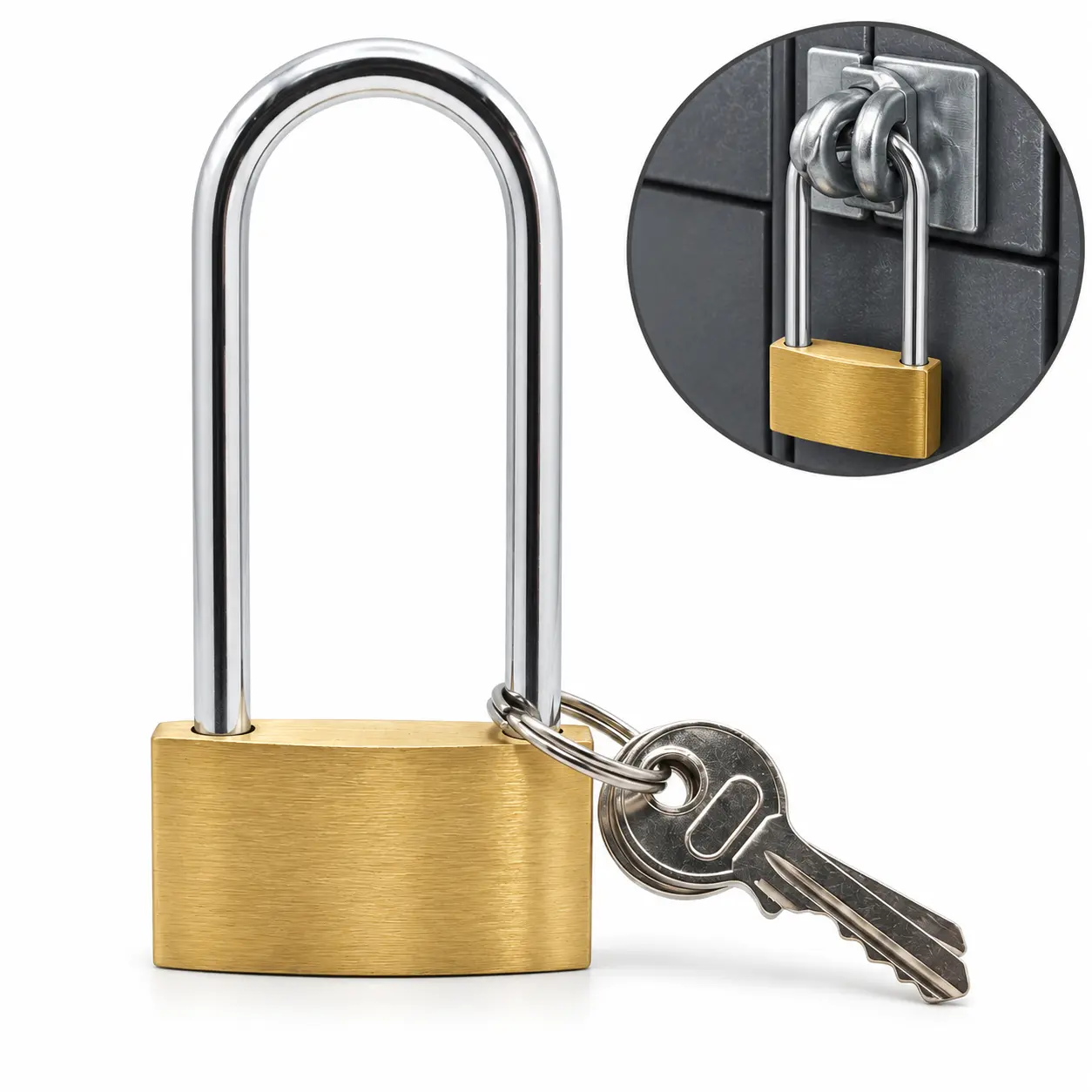 Long Shackle Brass Padlock – Standard Keyed Lock for Gate, Shed & Thick Hasps