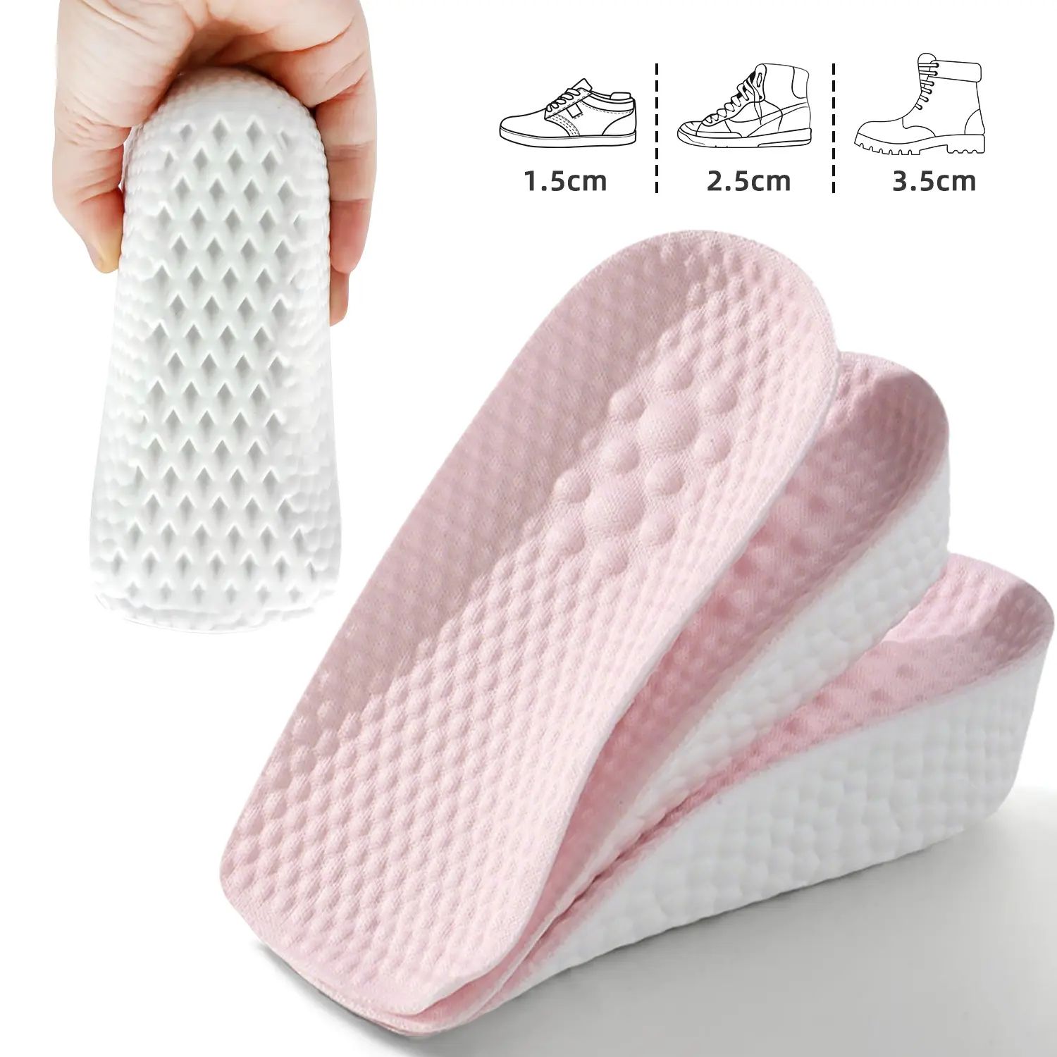 4D Cloud Foam Invisible Height Increase Insoles,Breathable Graphene Half Shoe Lift Pads with Arch Support,Soft Rebound Anti-Odor Heel Cushion Available in 1.5/2.5/3.5cm for Sneakers Boots