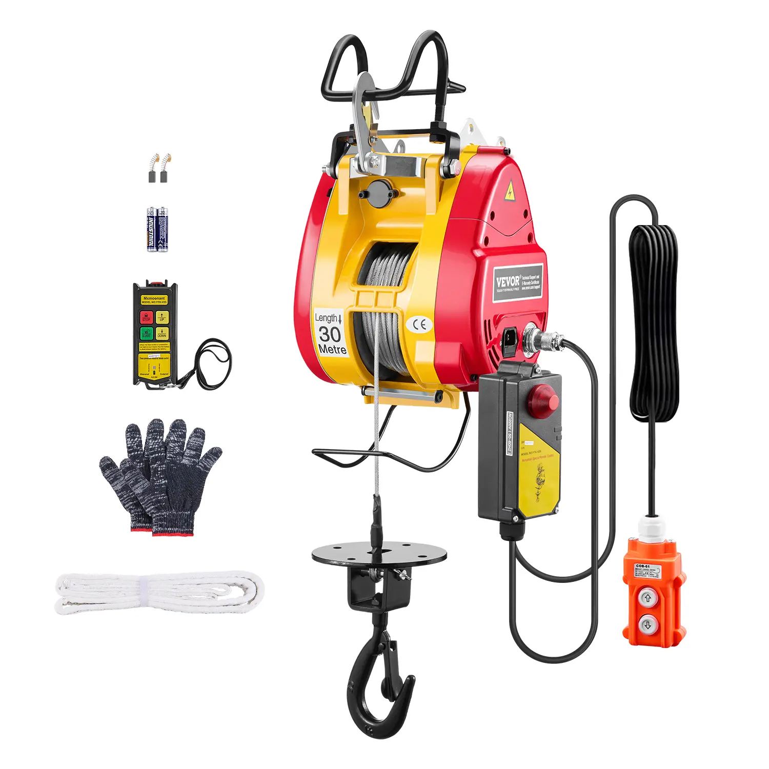 【summerfinds】VEVOR 2-in-1 Double Hook Electric Hoist Winch, 1800W Motor, 1100 lbs Capacity, 98ft Lifting Height, 36ft/min Speed, 22.3ft Wired & Wireless Remote, Carbon Steel Build, for Warehouse, Construction Site Lifting Towing, Farms