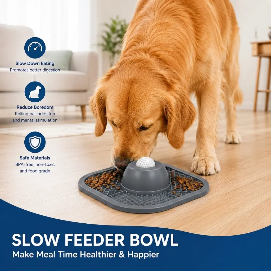 Slow Feeder Dog Bowls & Lick Mat for Liquid and Thick Treat, Anti-Slip Dog Lick Bowl with Interactive Rolling Ball, 5/6 Cup Pup Licking Toy for Large Medium Small Dogs and Cats