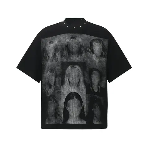 Inflation Y2K Waffle rivet Print Short Sleeve T-Shirt Street Dark Gothic Round Neck Short Sleeve Tops