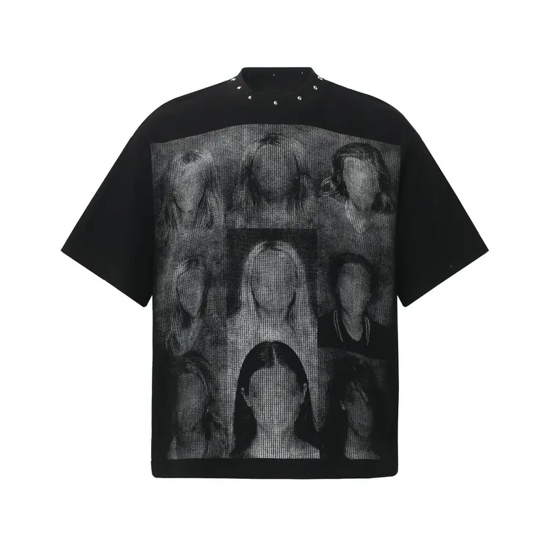 Inflation Y2K Waffle rivet Print Short Sleeve T-Shirt Street Dark Gothic Round Neck Short Sleeve Tops