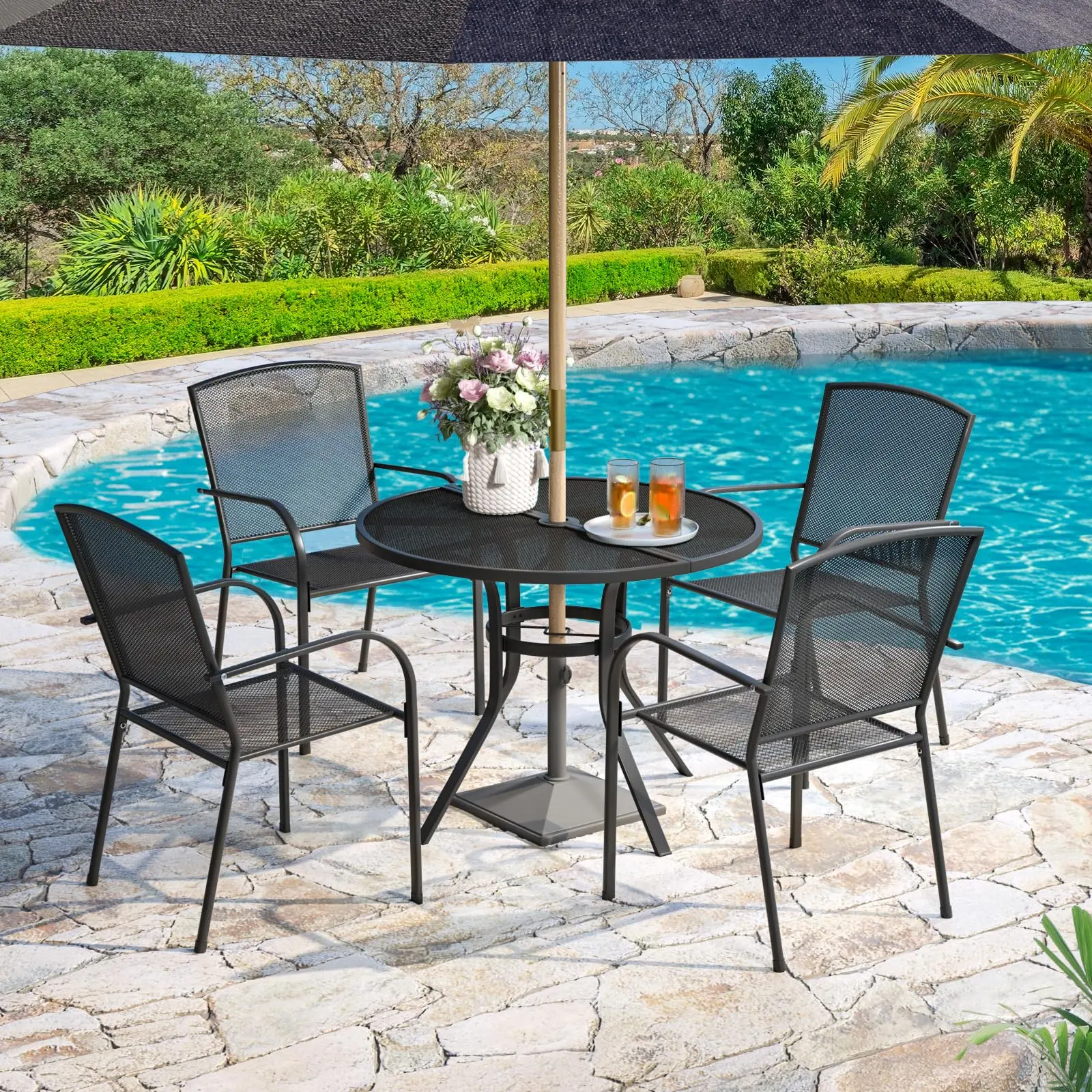 Dark Grey-Round Table Set