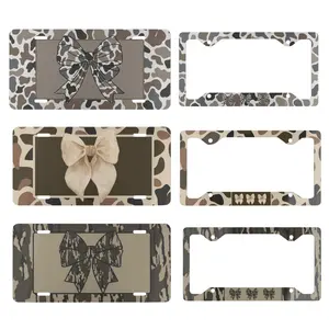 Camo Bow License Plates & Frames, Women’s Hunting Camo, Brown & Tan Bow Plate Covers for Cars, Trucks, SUVs