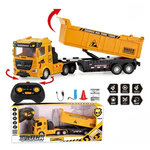 Remote Control Dump Truck for Kids, 1:24 Scale RC Construction Truck with Electric Dump Bed, LED Lights, Sound Effects, 2.4GHz Rechargeable RC Dumper Toy, Birthday Gift for Boys Ages 3+ excavator