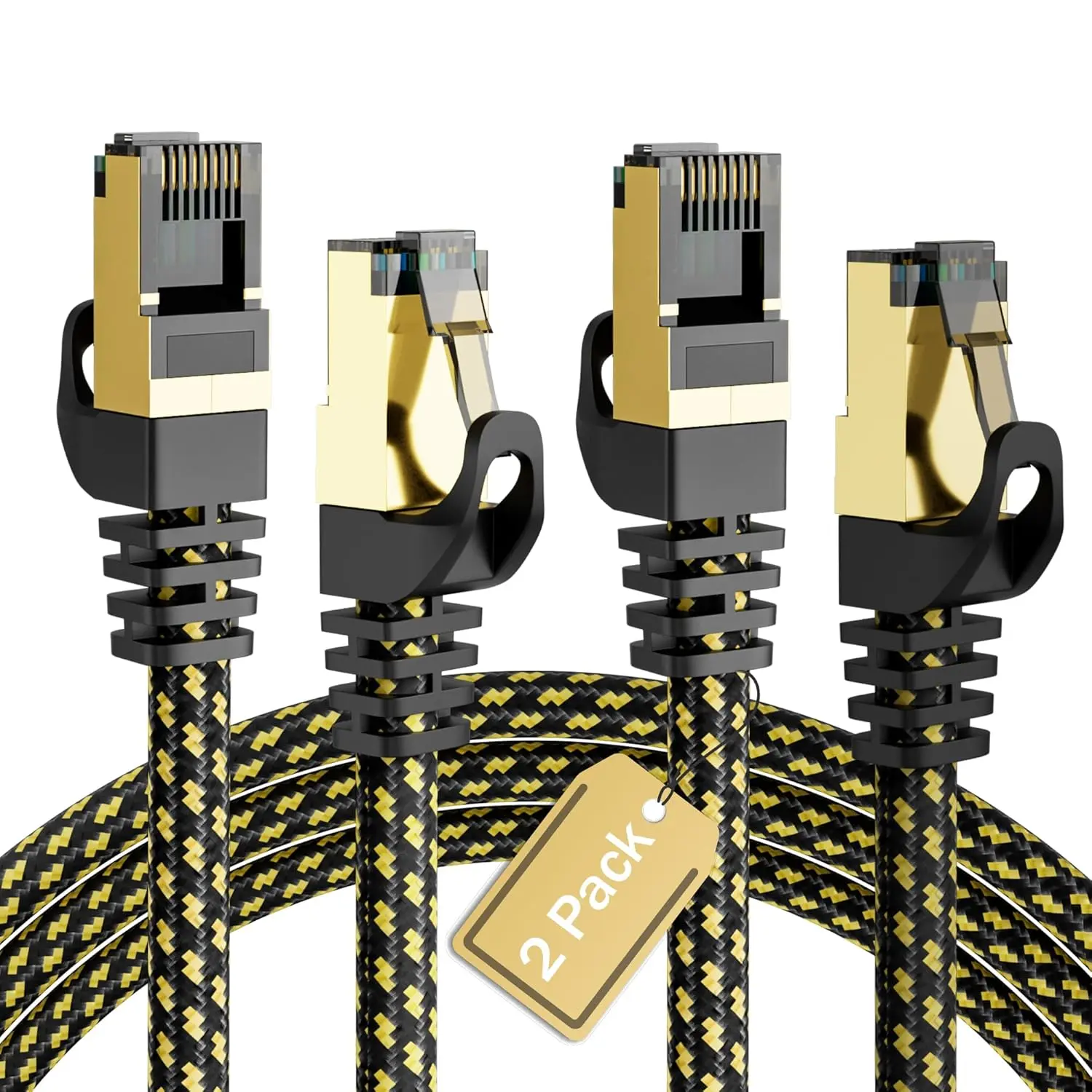 Cat6A Ethernet Cables 1 FT (2-Pack), CAT6 RJ45 10Gbps Ethernet Cable, FTP Shielded Ethernet Patch Cord, Cat6 Internet Network LAN Cable, OFC, Nylon Braided Cat 6 Cable, Gold-Plated Plug