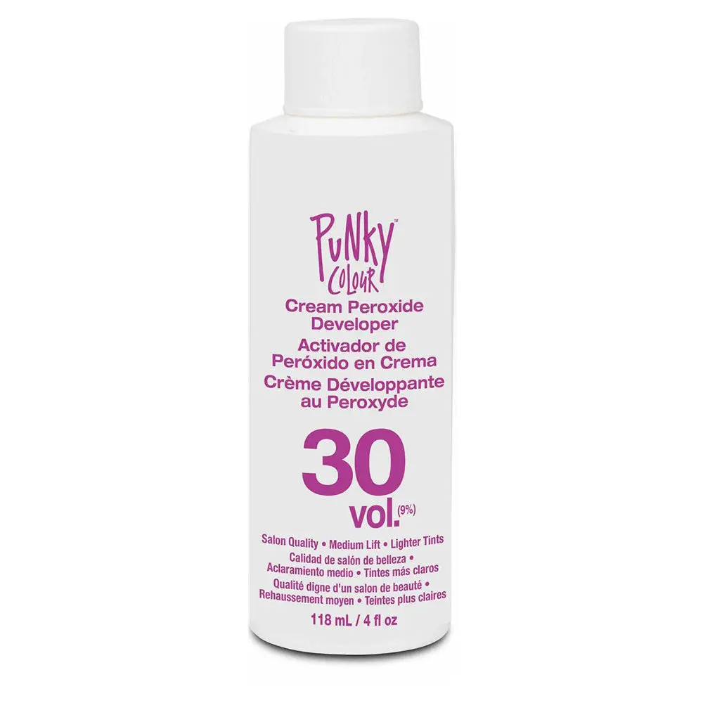 Punky Colour 30 Volume Cream Hair Developer, Professional Peroxide Lightener for Brightening, 4oz, Hair Coloring, Haircare, Hydrogen Peroxide, Phosphoric Acid, Oxidizing Magic, Breathing Life Into Dull Strands, Ethoxydiglycol, Liquid, Unisex, Medium Lift,