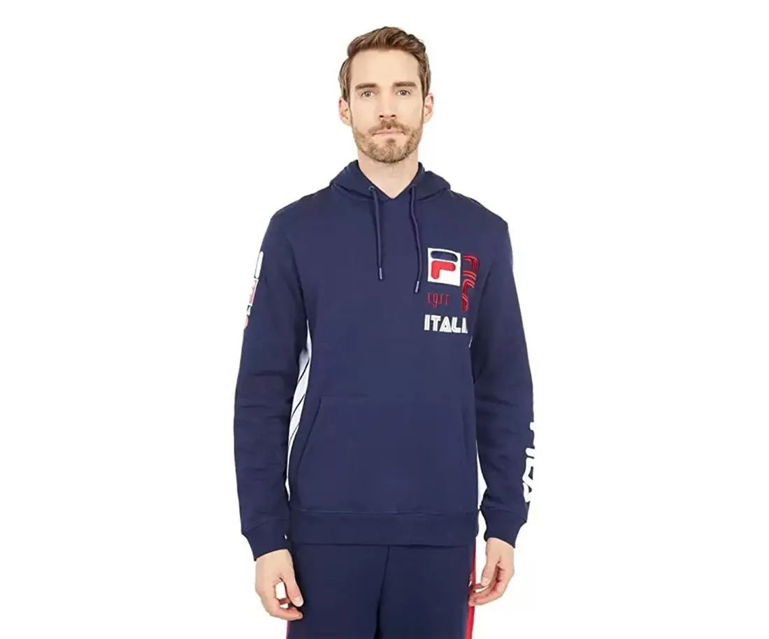 Fila Anderson Italia Men's Longsleeves Pullover Hoody - Athletic Sports Clothes, All Seasons Activewear for Hiking/Light Outdoor, Hooded Neck Menswear Top