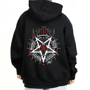 Unisex Dark Gothic Graphic Hoodie - Cotton, Loose-Fit, Gender-Neutral, Devil-Themed, Baphomet/Skull/Demon Digital Print, Halloween Outfits, Casual Streetwear Menswear Top