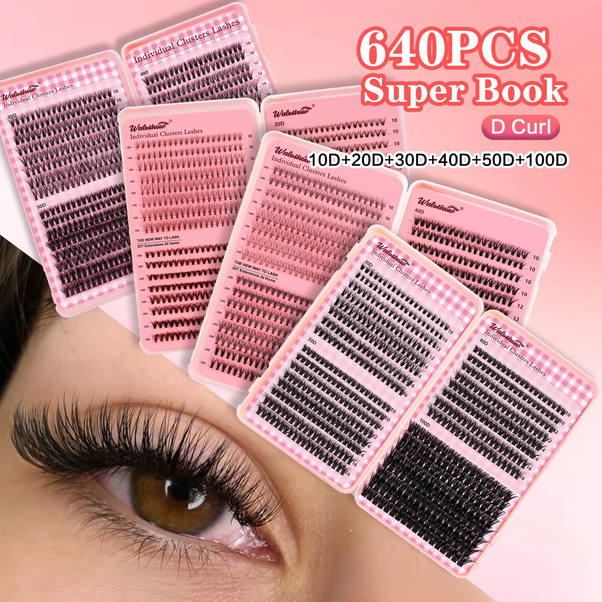 Cluster Eyelash Set, Fluffy Cluster Lashes, Voluminous Lash Extensions, Cosmetic Eyelash Extension, 640 Mixed Sizes 10-16mm, Perfect for Beginners and Professionals DIY
