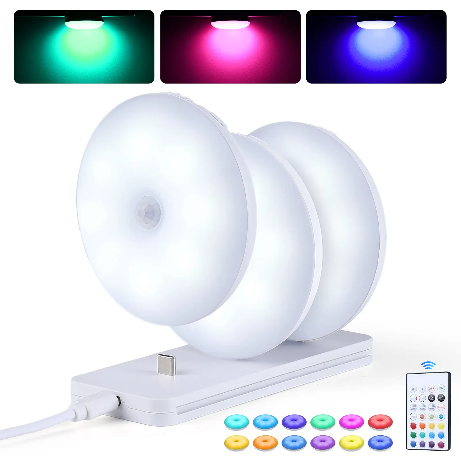LED Rechargeable Motion Sensor Night Light, USB Rechargeable and Portable Night Light, Magnetic Mounting, Single-Pack Motion Sensor Small Round Light, Under-Cabinet Light, Cupboard Light, Corridor Night Light, Stair Light, and Bedroom Night Light