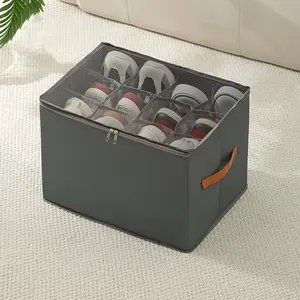 Shoe Organizer for Closet-2-Pack , Fabric Shoe Storage Boxes with Clear Cover, Adjustable Dividers for Storage, Foldable Space-saving Storage Container Bins, Fits 8-16 Pairs Back to school season mothersdaygift outdoorfun