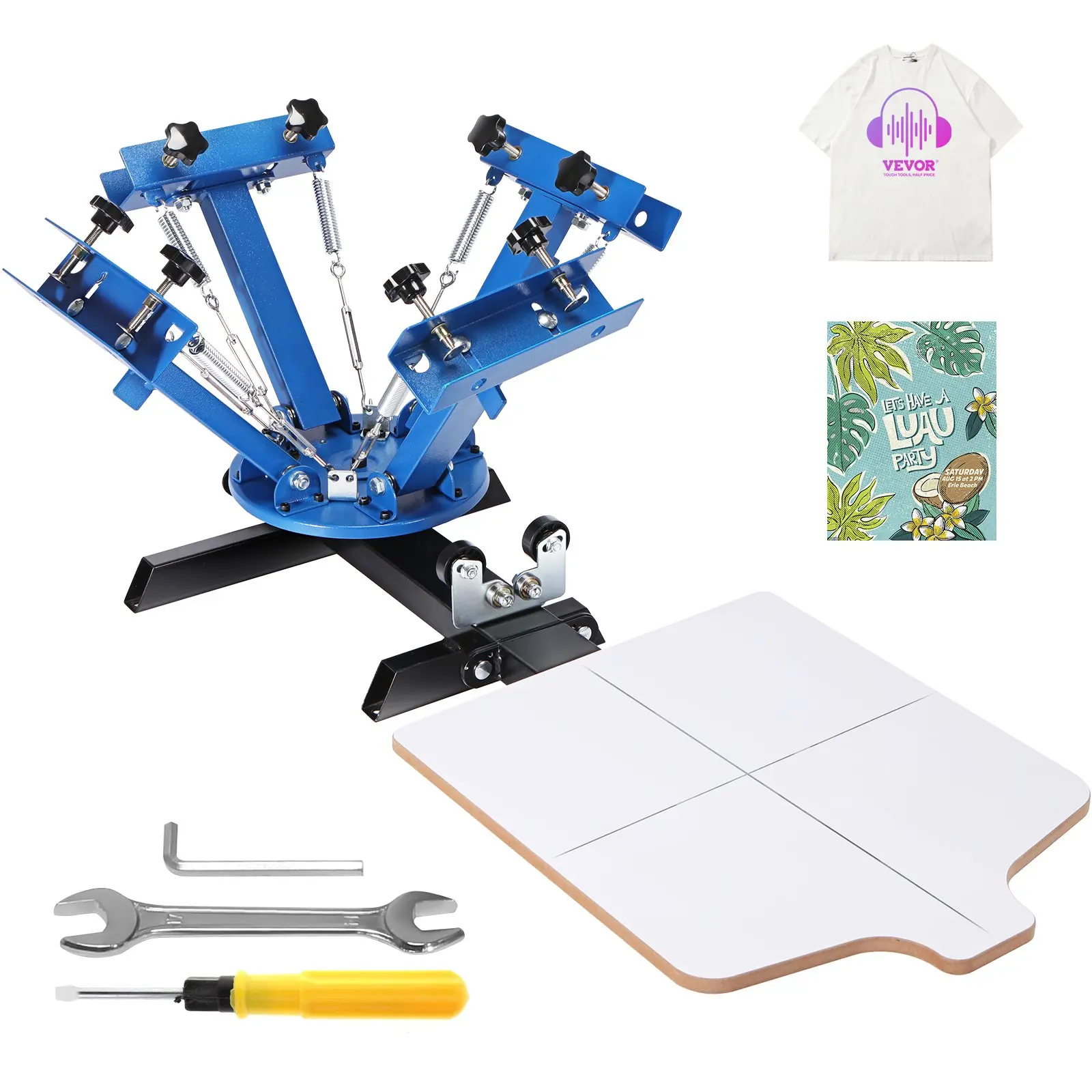 【Summerfinds】VEVOR 4-Color 1-Station Screen Printing Machine, 54x45cm/21.2x17.7in Press - Cold Rolled Steel Body, 360° Rotary Fuselage, Double-Layer Positioning Pallet, Easy Installation for Small Businesses’ Workbench T-Shirt DIY Printing, Clothing, Cera
