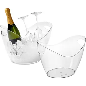 2 Pcs 4 Liter Clear Acrylic Ice Bucket Beverage Tub for Champagne, Wine or Beer Bottles Party Drinks Bar Supplies