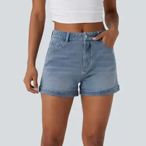 Halara Flex™ Mid Rise Zipper Pockets Denim Casual Shorts 3''