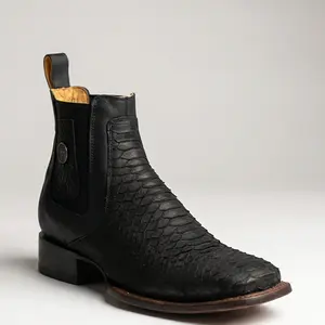 Black Python Print Short Cowboy Boots Square Toe