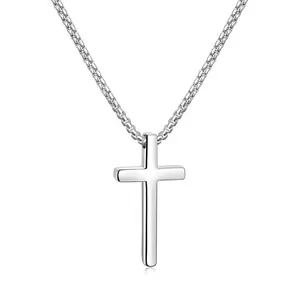 【Father's Day Gift】Stainless Steel Cross Necklace for Men and Women (Unisex), Mens Necklaces with 2.5mm Cross Chain Black/Gold-Plated Stainless Steel Cross Necklace