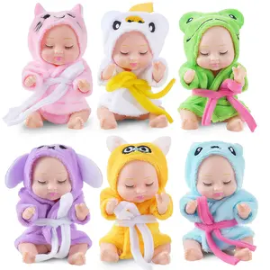 6-Pack Mini Doll House Dolls, 4-Inch Lifelike Realistic PVC Toys, Mini Reborn Doll Set for Easter Basket Stuffers, Gift for Age 3+, Dollhouse Companion