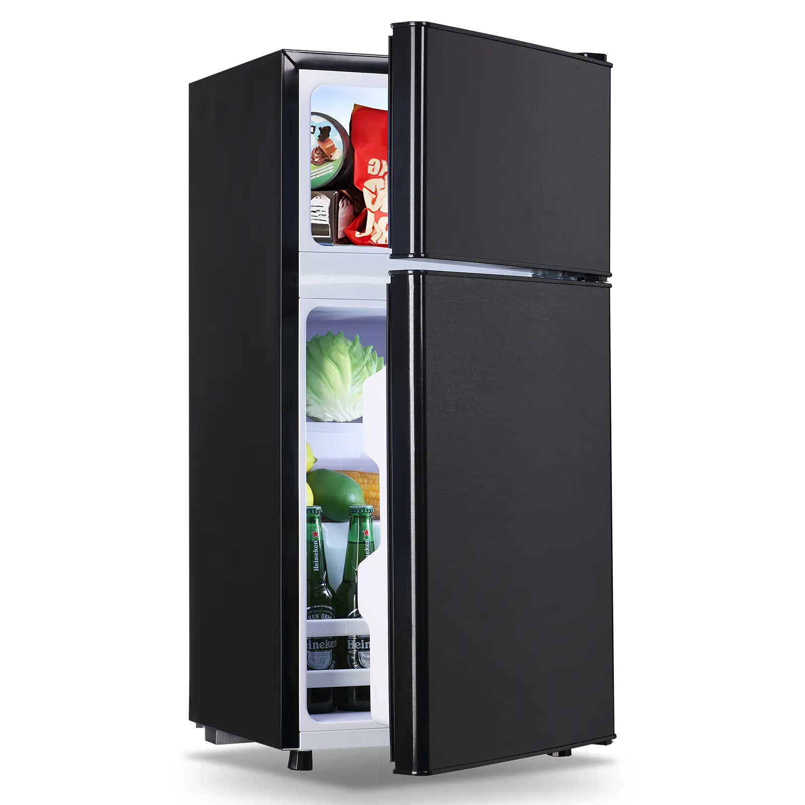 WANAI 2.4Cu.ft Dual Door Mini Fridge with Freezer - Corded Portable Appliance, Home Refrigerator with 7 Temp Gears for Personal Use in Dorm, Apartment (Silver/Black)