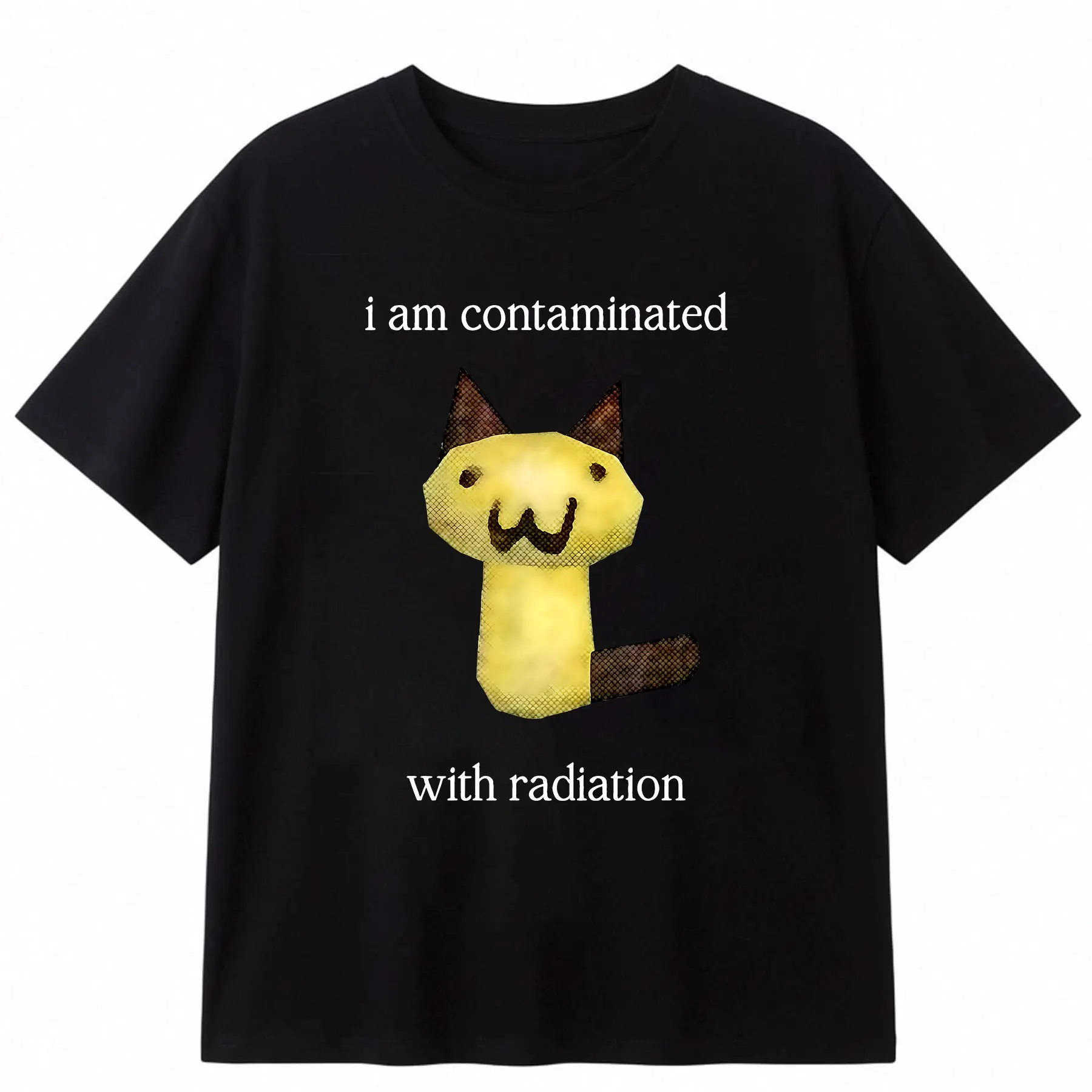 Funny "I'm Contaminated with Radiation" Cat Graphic Men's T-Shirt - Relaxed Fit Casual Tee with Geometric Pattern, Machine Washable, Cat T Shirt  Golf Gift T-Shirt For Men and Women