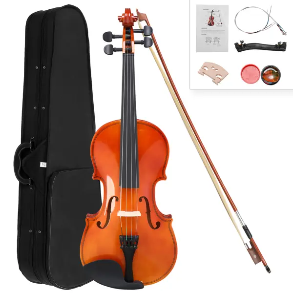 GV100 Premium Handcrafted 4/4 Acoustic Violin Complete Package for Kids, Beginners, Enthusiasts - Natural Sound, Case, Bow, Horse Bridge, Extra Strings, Shoulder Rest, Rosin, Clip-on Tuners