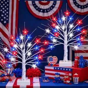 1/2 pcs July 4 Independence Day tree lights, equipped with red, white, blue star decorative lights, 8 flashing modes, USB and AA batteries are all powered, easy to carry, suitable for party atmosphere decoration