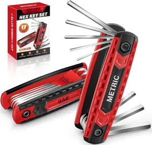 17 count Folding Allen Wrench Set Metric & SAE Hex Key Set - 2 Pack Standard Allen Wrench tool for , Archery, DIY,  Repair, Heat Treated Chrome Vanadium Steel, Compact Hex Tool