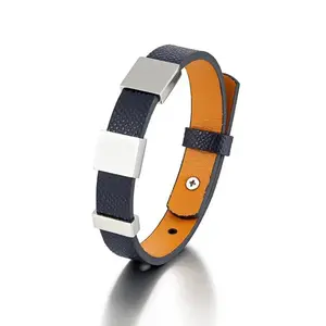 Fashionable Stainless Steel Genuine Leather Adjustable Bracelets Free Engraving DIY Couple Wrist Strap Birthday Party Jewelry