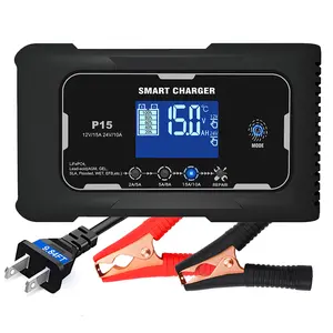 15-Amp Fully-Automatic Smart Charger,12V/15A 24V/10A Lead-Acid(AGM/Gel/SLA)/Lithium lron LiFePO4 Trickle Charger,12V and 24V Battery Charger for Car,Boat,Motorcycle, Lawn Mower Restorer Kit Vehicle Truck Repair