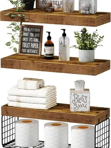 Bathroom Shelves over Toilet Wall Mounted Floating Shelves Farmhouse Shelf Toilet Paper Storage  Set of 3,Rustic Brown Organizer Racks Home Supplies