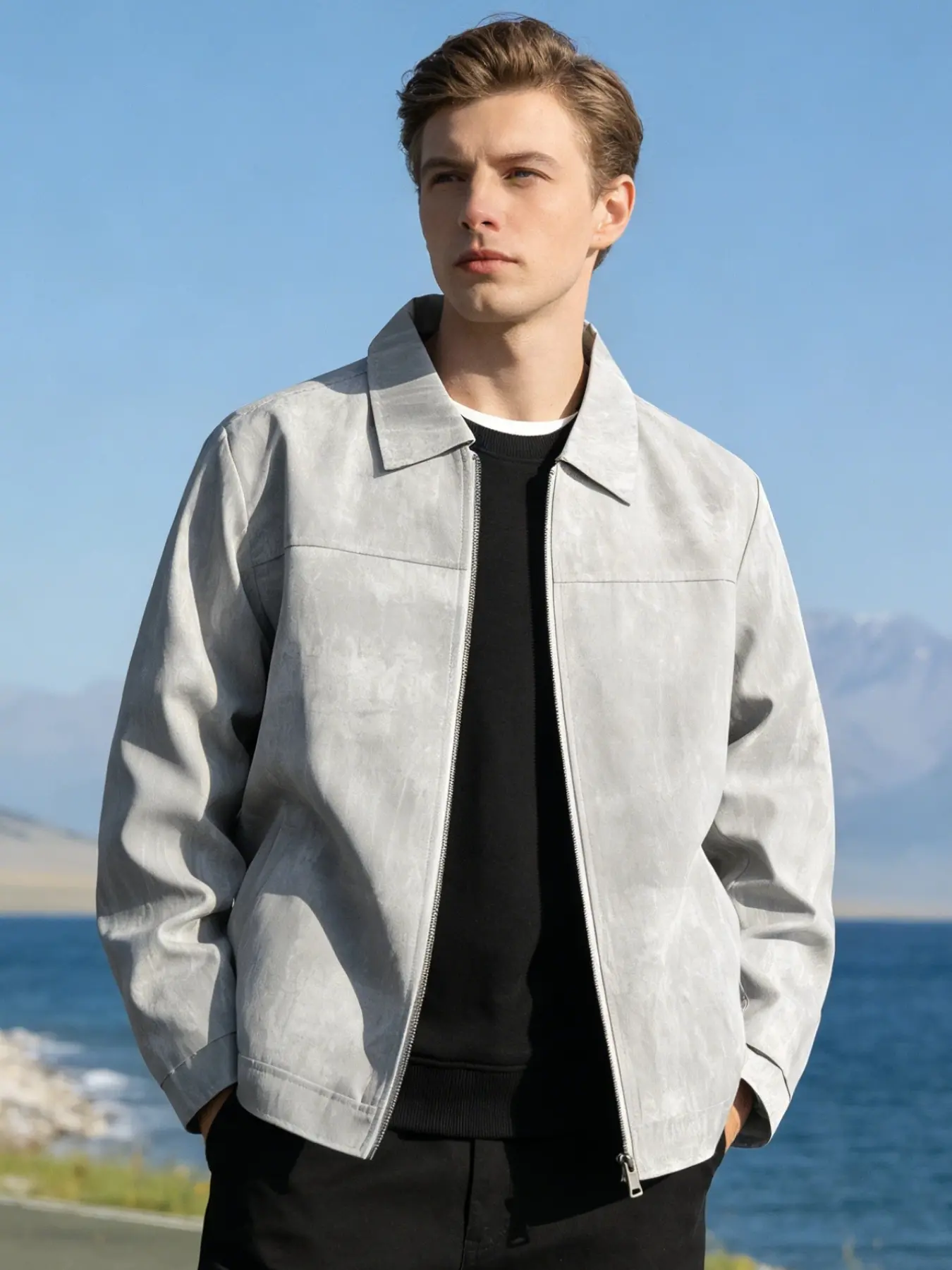 Men's Casual Jacket, Zip Closure, Tie Dye Pattern, Long Sleeve, Fitted, Spring & Fall Outerwear