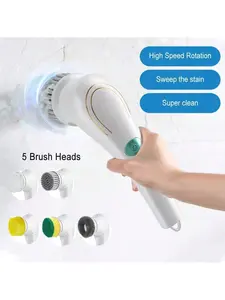 Gift for mom,Electric kitchen cleaning brush, with five different brush heads, suitable for cleaning bathrooms, floors, tiles, bathtubs, kitchens, bathrooms, homes, etc Cordless Handheld Scrubber Spin Scrubber High Speed Rotation