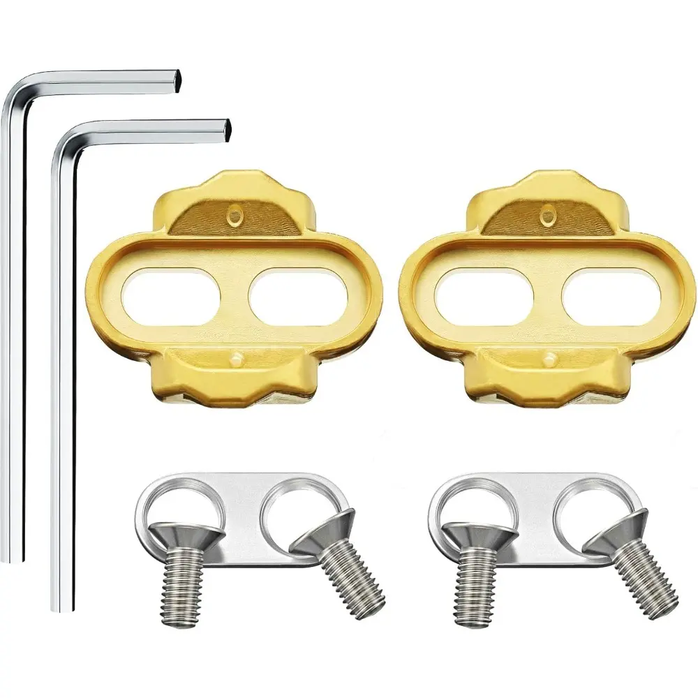 Corrosion-Proof Brass Bike Cleats Set (2 Pcs) with 2 Pcs Hexagonal Wrenches - 15/20 Degree Release Angles, 6 Degree Adjustable Float, Easy to Install, Compatible with Eggbeater, Candy, Smarty, Mallet Pedals & Cycling Shoes, 15 Or 20 Degree Release Angle