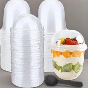 Reusable Transparent Clear Plastic Cups with Lids and Spoons, 30 Pack, 12 Oz, Perfect for Weddings, Thanksgiving, Halloween, Christmas Parties