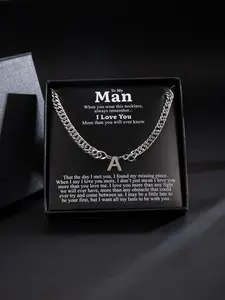 Fashion Casual Letter Detail Pendant Necklace for Gifts, Stainless Steel Matching Necklace Jewelry, Classic Fashion Accessories for Daily Wear, with Box, Cuban Link Chain