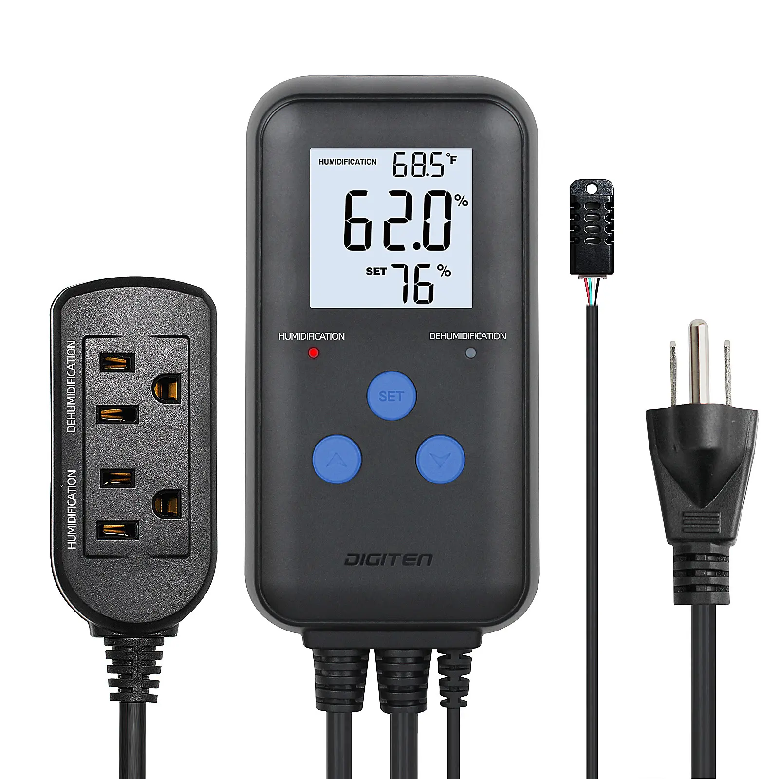 DIGITEN Digital Humidity Controller, Used for controlling humidifiers/dehumidifiers, Pre-Wired Humidity Controlled Dual Stage Outlets for Mushroom Growing, Reptile, Grow Tent