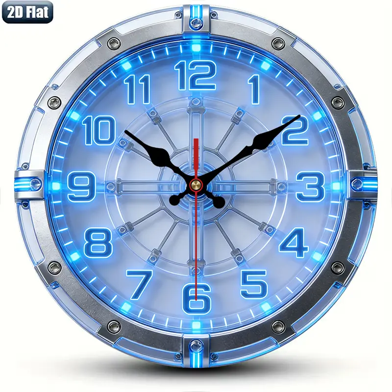 1pc 2D Flat Technology and Mechanical Theme Analog Wall Clock | Silent Decorative Clock, Creative Design, Suitable for Bedrooms, Living Rooms, Offices, 25/30 cm, Led Wall Clocks (Without AA Batteries)