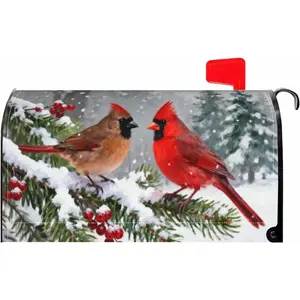 Winter  Mailbox Covers  Standard Size 18 X 21 Christmas Bird Twig Holly Snow Scene Holiday Decorations Mailbox Wrap  Letter Box Cover Seasonal Decor for Outdoor  Garden