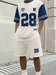Men's Spring and Summer Casual Short-Sleeve Set, American Retro 28 Number Print Trendy Fashion Short-Sleeve Set, Vacation Style Trendy Outfit, Breathable Sporty Casual Style, Perfect Gift for Men on Festivals