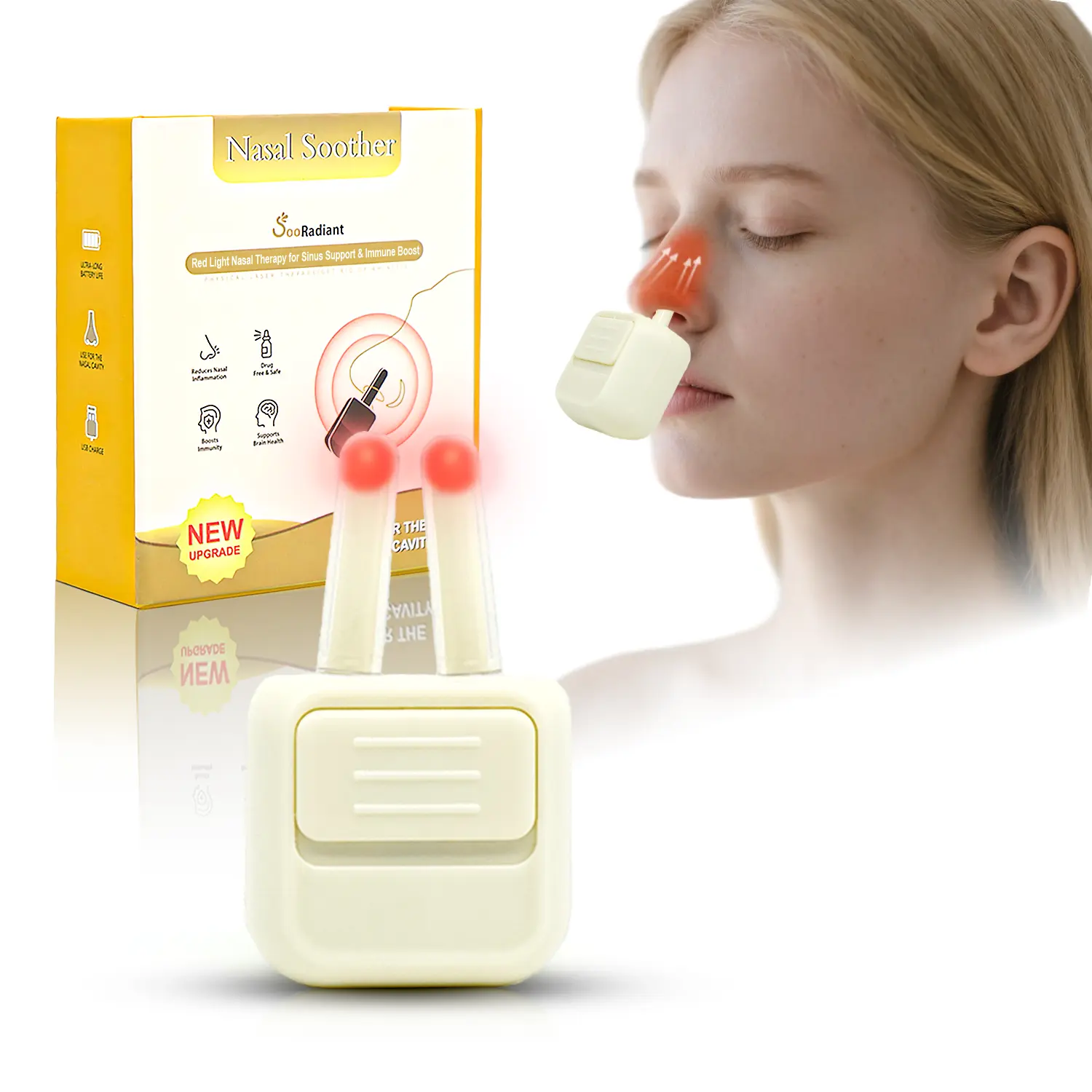 SooRadiant Red Light Nasal Soother, 10 Min Therapy For Sinus Comfort , Adjustable Light Rods for Nasal Fit, Portable Soothing Device For Dry Nose, Gifts for Father