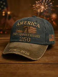 250th Anniversary Patriotic Fitted Baseball Cap, Usa Patriotic, Adjustable Retro Embroidered, Ideal Gift, Unisex, Woven Textile, Hand Wash