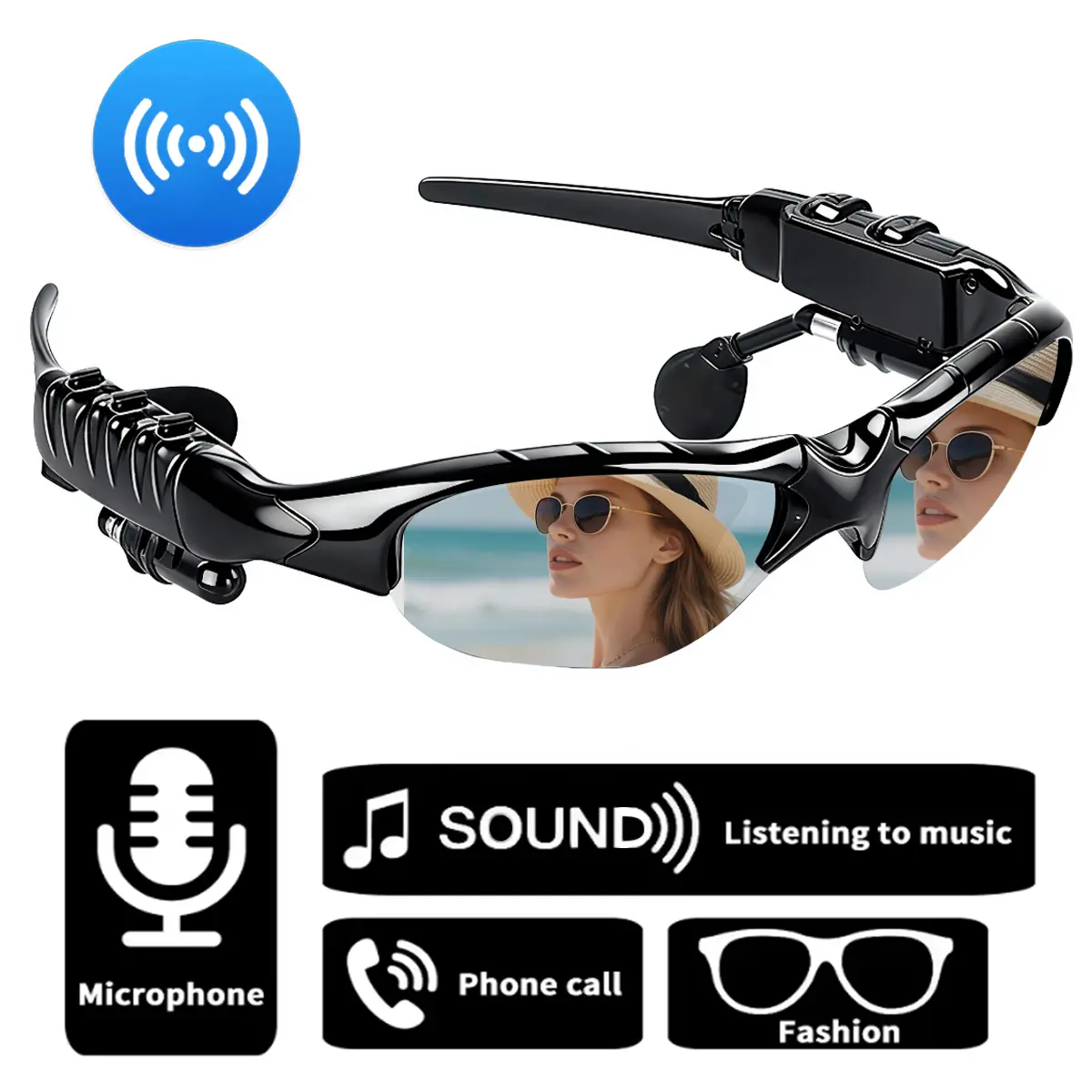 Polarized Bluetooth Sunglasses for Men Women Sport Wireless Smart Glasses with Mic & Open Ear Music Speakers UV Protection Running Baseball Sunglasses Cycling Glasses Wearable Tech Glasses Smart Audio Glasses