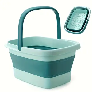 Collapsible Foot Bath Basin Foot Soak Tub, 15L/4 Gallons Large Foot Soaking Tub with Massage Acupoint for Soaking Feet, Pedicure Bowl Foot Spa, Multifunction Plastic Bucket with Handle, Foldable Laundry Basket