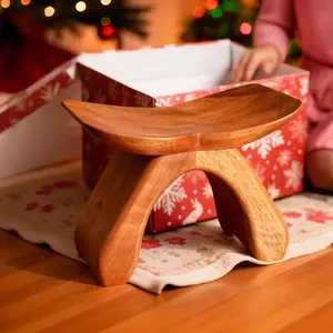 Natural Golden Elm Stool for Kids & Pets Zero Formaldehyde Non-Toxic Wood Eco-Friendly Handcrafted Butterfly Stool for Nursery Living Room Safe Design