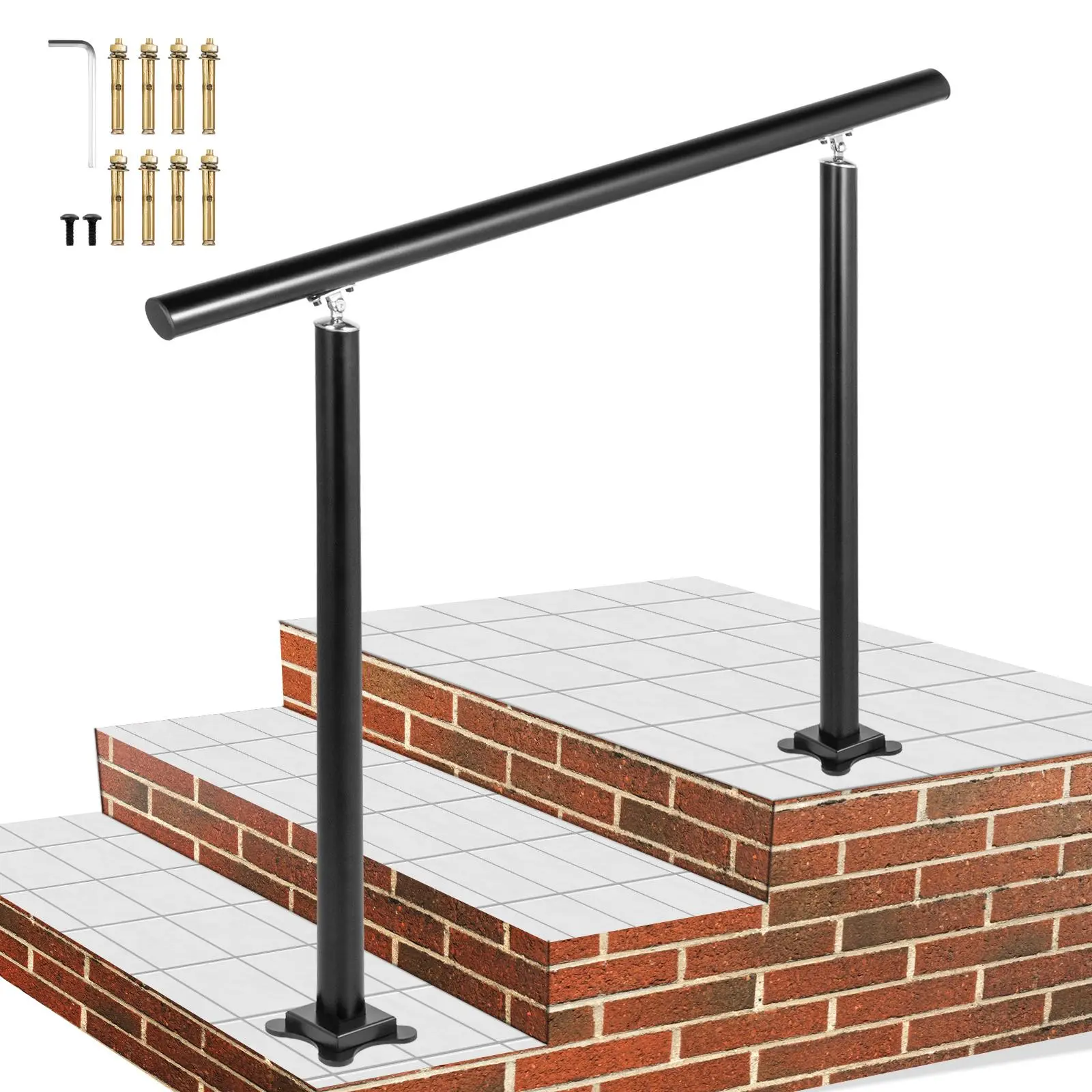 VEVOR 3 FT Black Metal Adjustable Angle Outdoor Stair Railing Complete Kit, 35.8" x 35.8" Porch Grab Bar for 1-3 Steps, with Allen Wrench, Father's Day Gift for Seniors, 165 Lbs