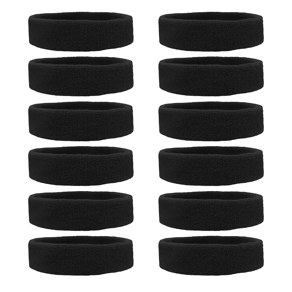 12 Pack Sweatbands Sport Headbands for Men & Women, Sweat Head Bands Moisture Wicking Sport Headband Cotton Sweatbands for Basketball, Athletic Exercise, Running
